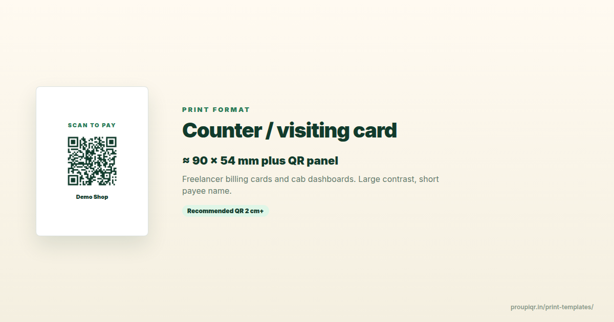 UPI QR counter card Compact UPI counter card mockup for freelancer and cab dashboards
