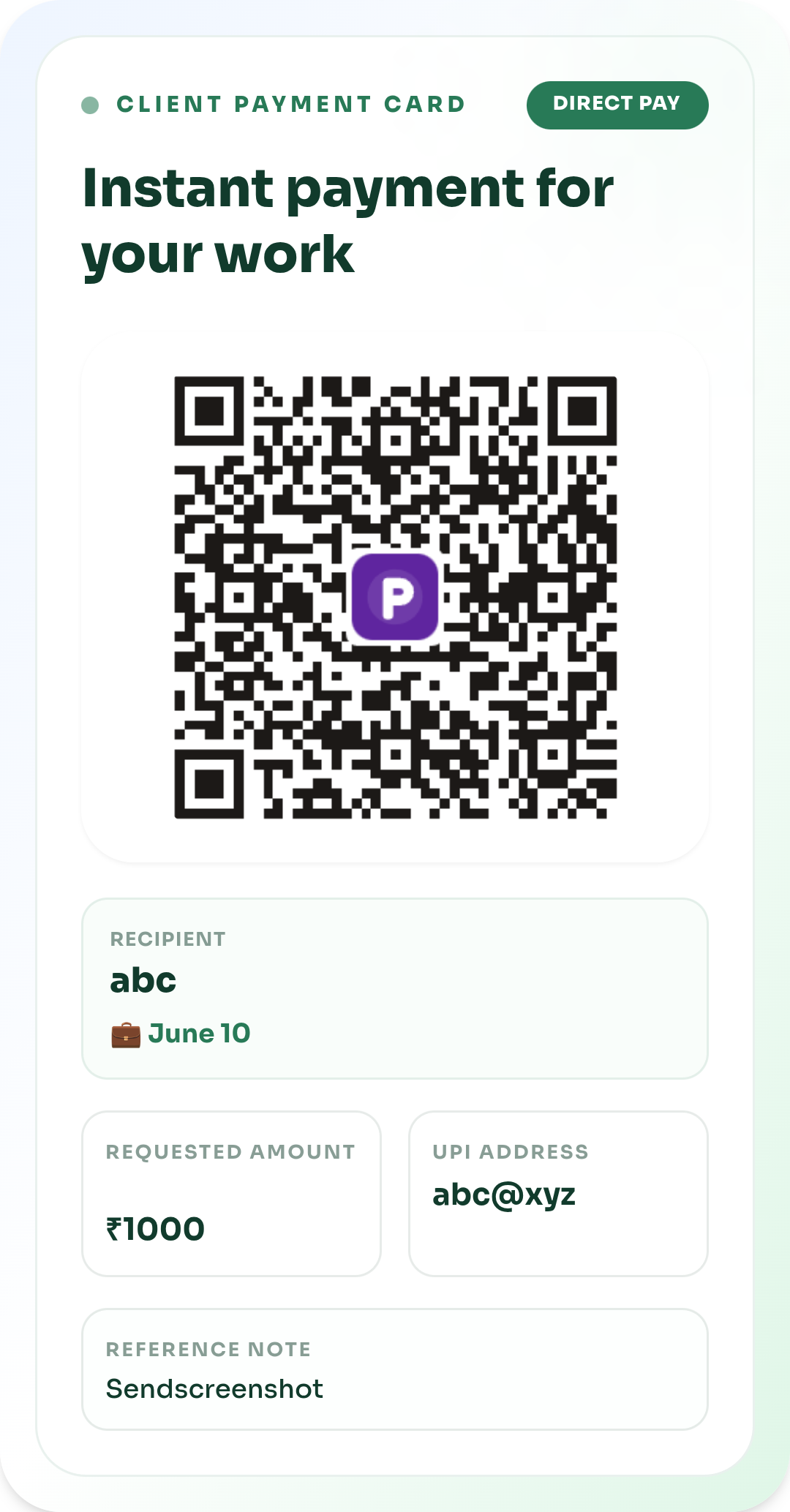 Freelancer Payment Card